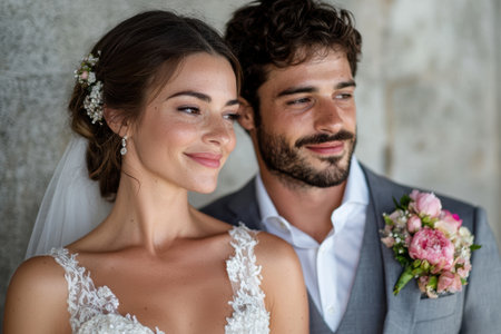 happy newlyweds on their wedding dayの素材