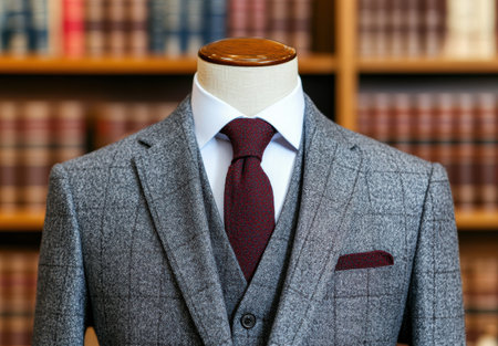 Stylish gray suit with red tieの素材