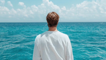 person looking out at the oceanの素材