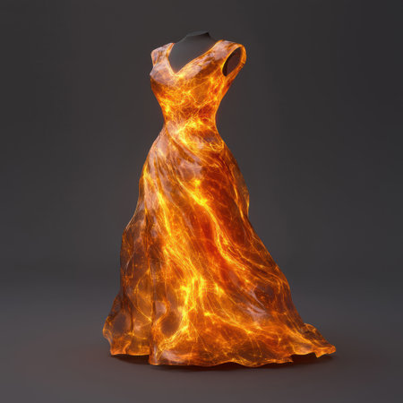 Fiery dress against dark backgroundの素材