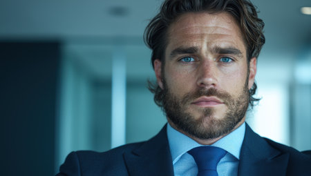 Serious businessman with beard and blue eyesの素材