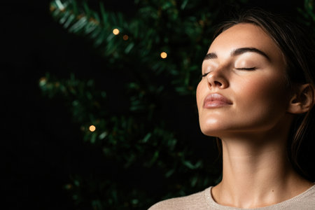 woman relaxing with eyes closed in natureの素材