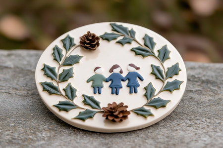 Festive ceramic plate with winter holiday symbolsの素材