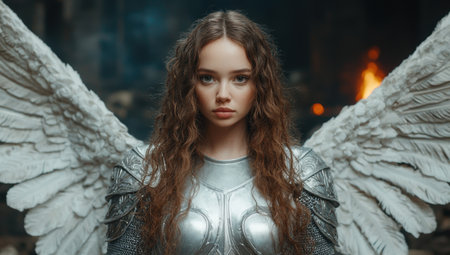 Powerful female warrior with angelic wingsの素材