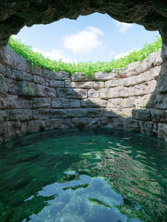Serene natural pool in hidden caveの素材