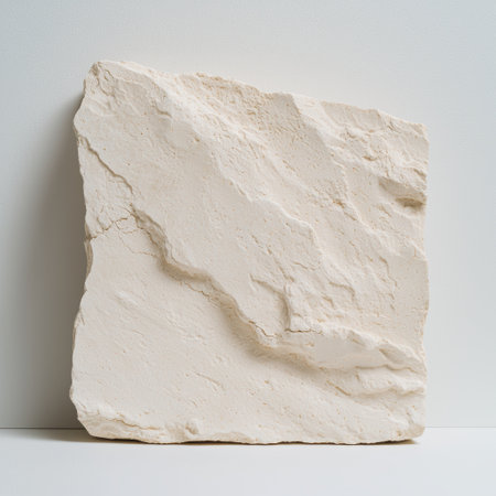 Rough white stone block on plain backgroundの素材