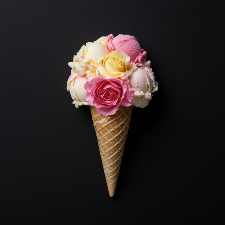 Colorful floral ice cream coneの素材