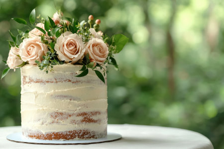 Elegant wedding cake with rosesの素材