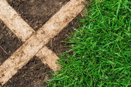 Wooden logs and green grass in natural environmentの素材