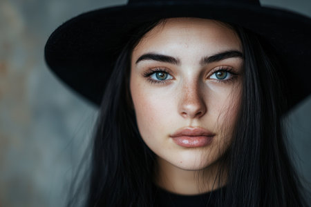 Mysterious woman with piercing blue eyesの素材