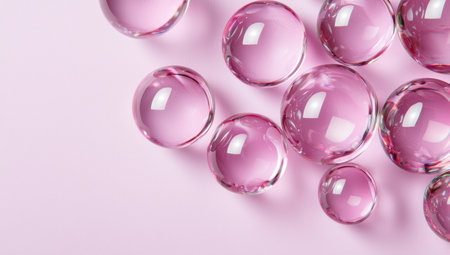 Vibrant pink glass spheres on a soft pink backgroundの素材