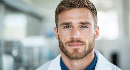 Handsome man with beard and blue eyesの素材