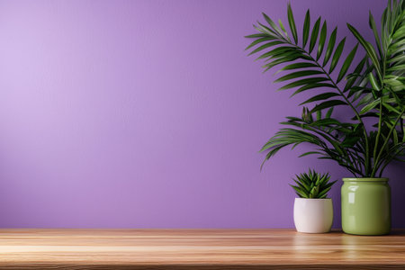 tropical leaves and plants on purple backgroundの素材