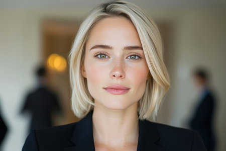 Elegant businesswoman with blonde hair and blue eyesの素材