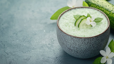 refreshing cucumber soup with garnishの素材