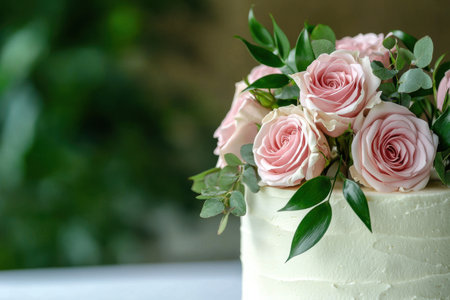 beautiful pink roses in a white cakeの素材