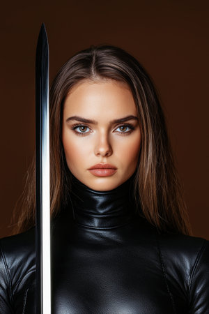 Fierce female warrior with swordの素材