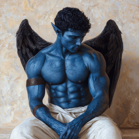 Powerful blue winged male figureの素材
