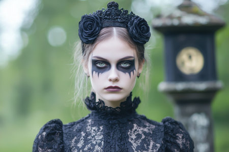 dark gothic woman with crown and makeupの素材