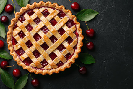 Homemade cherry pie with lattice crustの素材