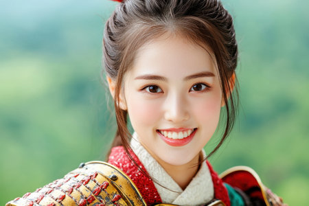 Smiling asian woman in traditional clothingの素材