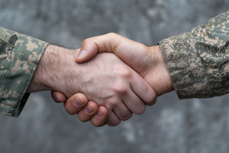 handshake between military personnelの素材