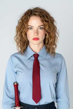 Confident woman in formal wear holding swordの素材