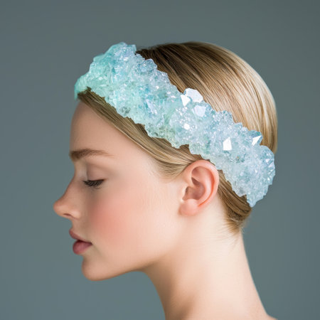 woman wearing crystal headbandの素材