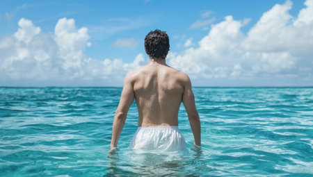 person swimming in tropical oceanの素材