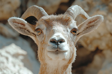 close-up portrait of a curious mountain goatの素材
