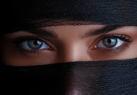 Mysterious eyes behind black veilの素材