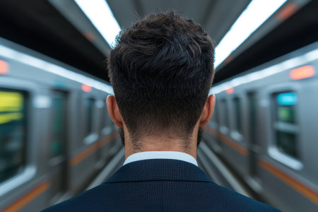 Businessman riding on a trainの素材