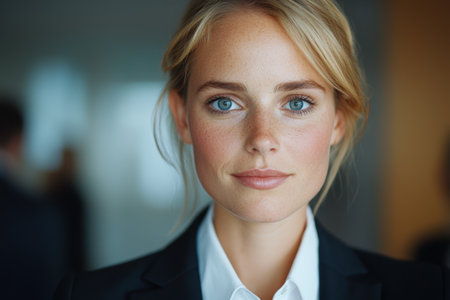 Confident business woman with striking blue eyesの素材