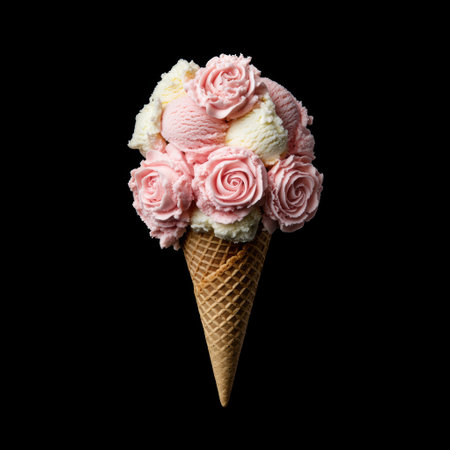 Gourmet ice cream with pink rosesの素材