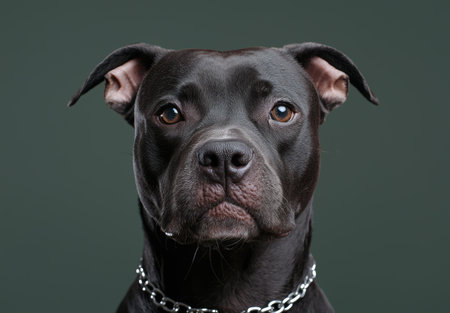 close-up portrait of a black dog with a serious expressionの素材