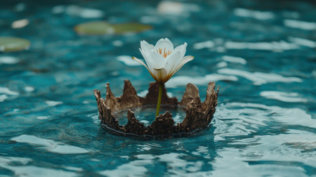 Serene water lily floating on tranquil pondの素材