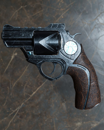 Vintage revolver handgun with cracked surfaceの素材