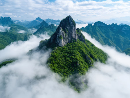 Majestic mountain landscape with cloudsの素材