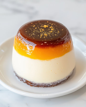 Delicious homemade custard dessert with caramel toppingの素材
