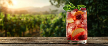 refreshing summer cocktail with berries and citrusの素材