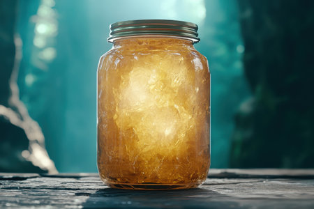 Homemade honey in a glass jarの素材
