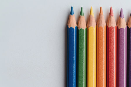 Colorful pencils arranged on a white backgroundの素材