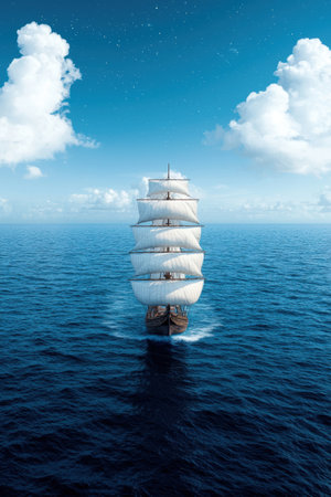 Majestic sailing ship on the open seaの素材