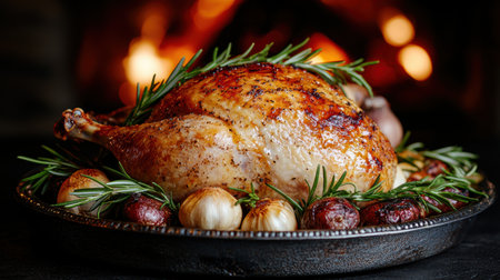 Roasted turkey with herbs and vegetablesの素材