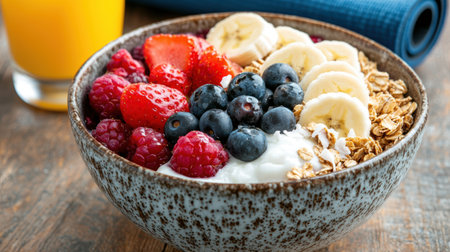 Healthy breakfast bowl with fresh fruits and granolaの素材