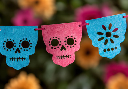 colorful paper cut out sugar skullsの素材