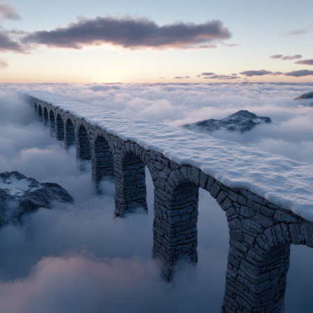 Surreal stone bridge above the cloudsの素材
