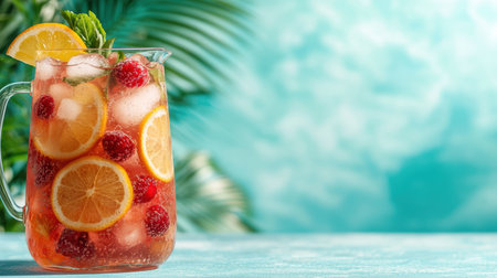 refreshing summer cocktail with fruit and mintの素材