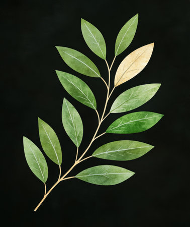 Lush green leaves on a dark backgroundの素材