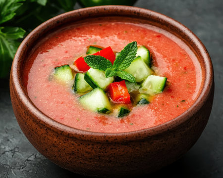 Refreshing gazpacho soup with cucumber and bell pepperの素材